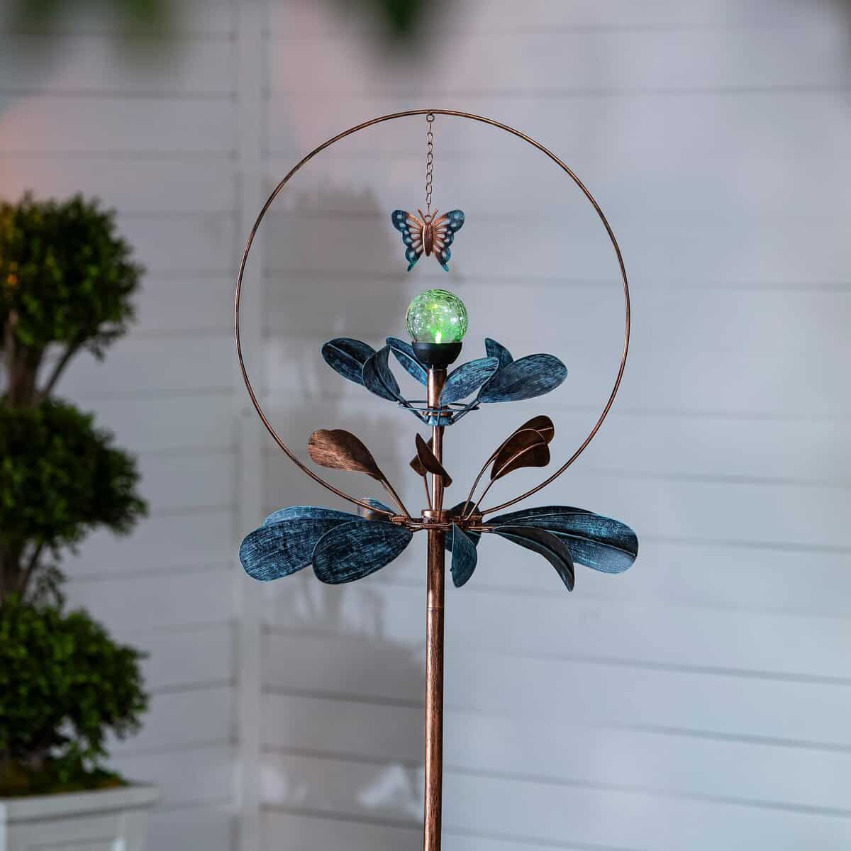 Sphere Flower Solar Metal Wind Spinner, 87"H