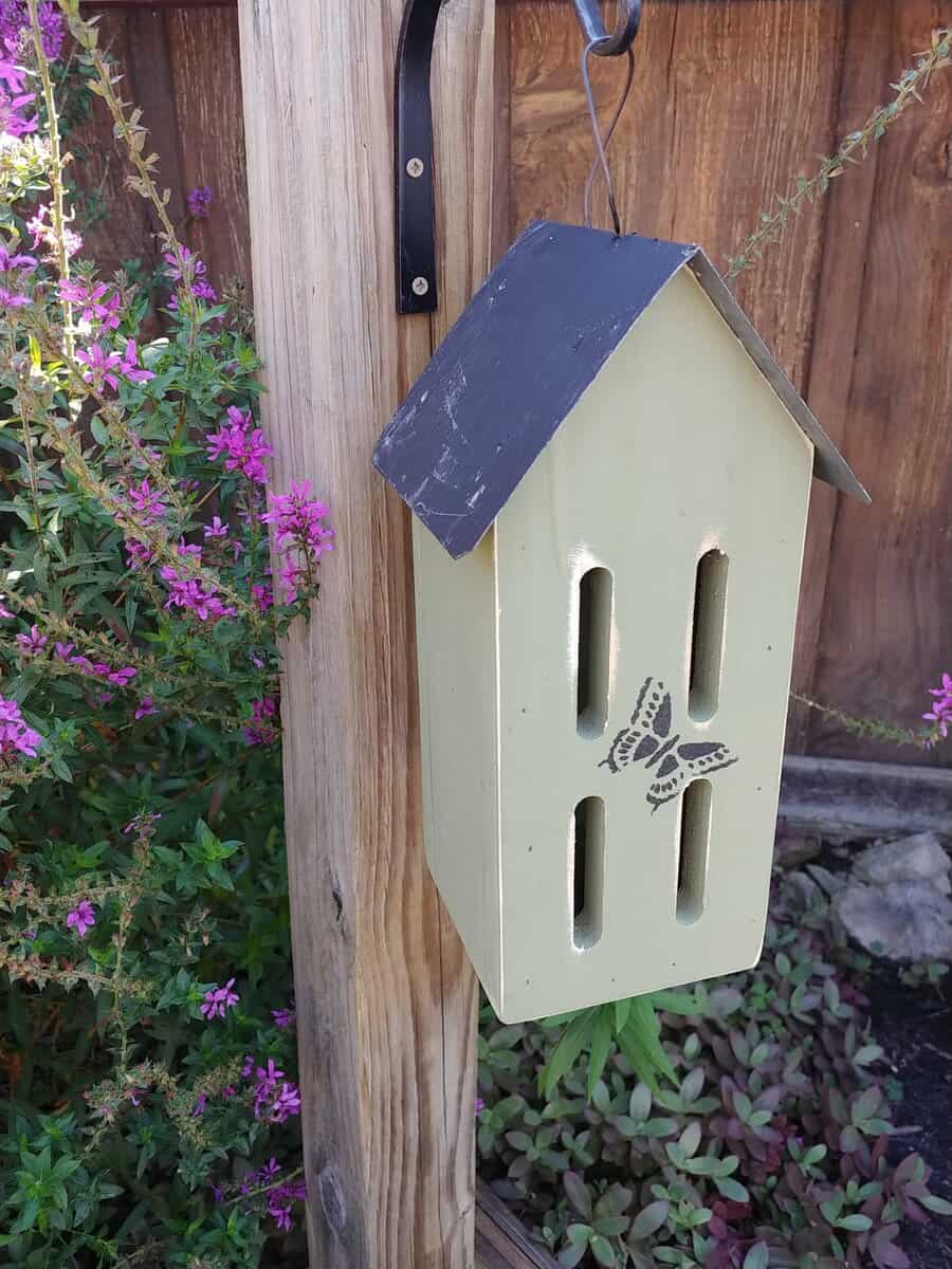 Stenciled Butterfly Bird House with Metal Roof