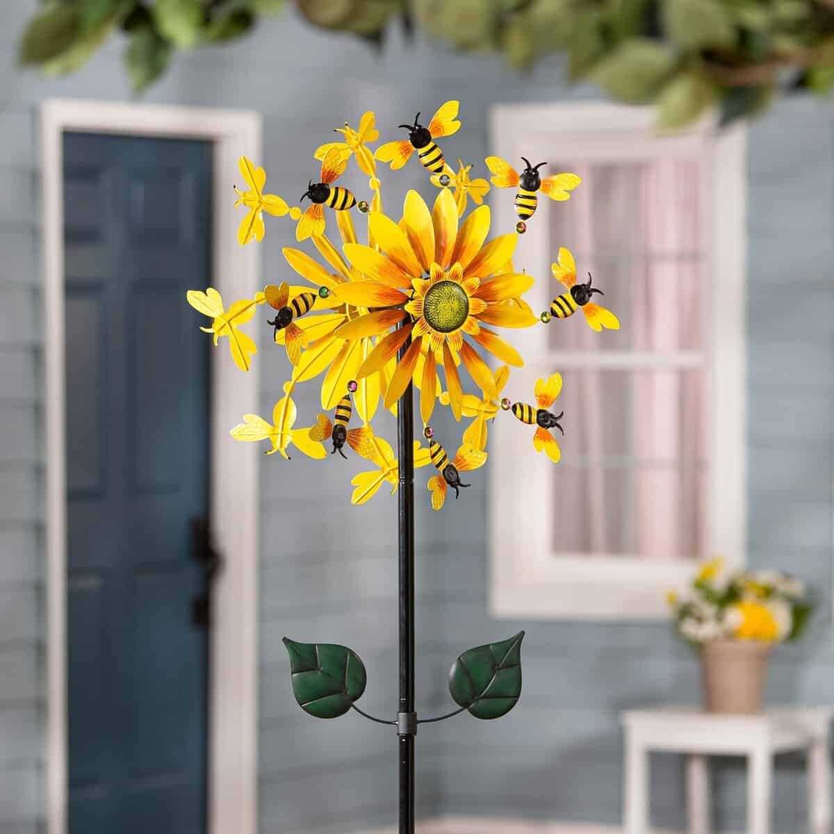 Sunflower & Bees Metal Wind Spinner, 75"H