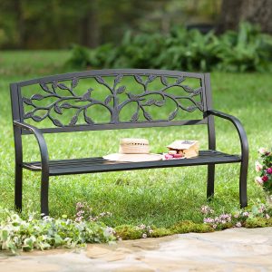 Tree of Life Metal Garden Bench, Black