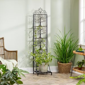 Tree of Life Metal Lattice Trellis with Planter Stand