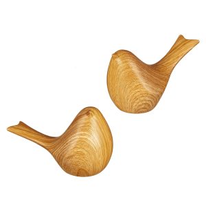 VivaStyle Garden Statue, Ceramic Wood Look Bird Statue, Set of 2