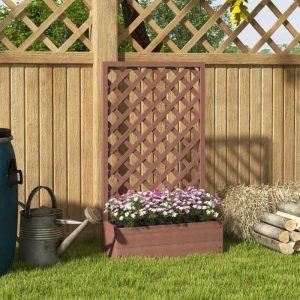 Wood Raised Garden Bed with Lattice Trellis
