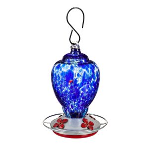 Blue Speckled Glass Hummingbird Feeder