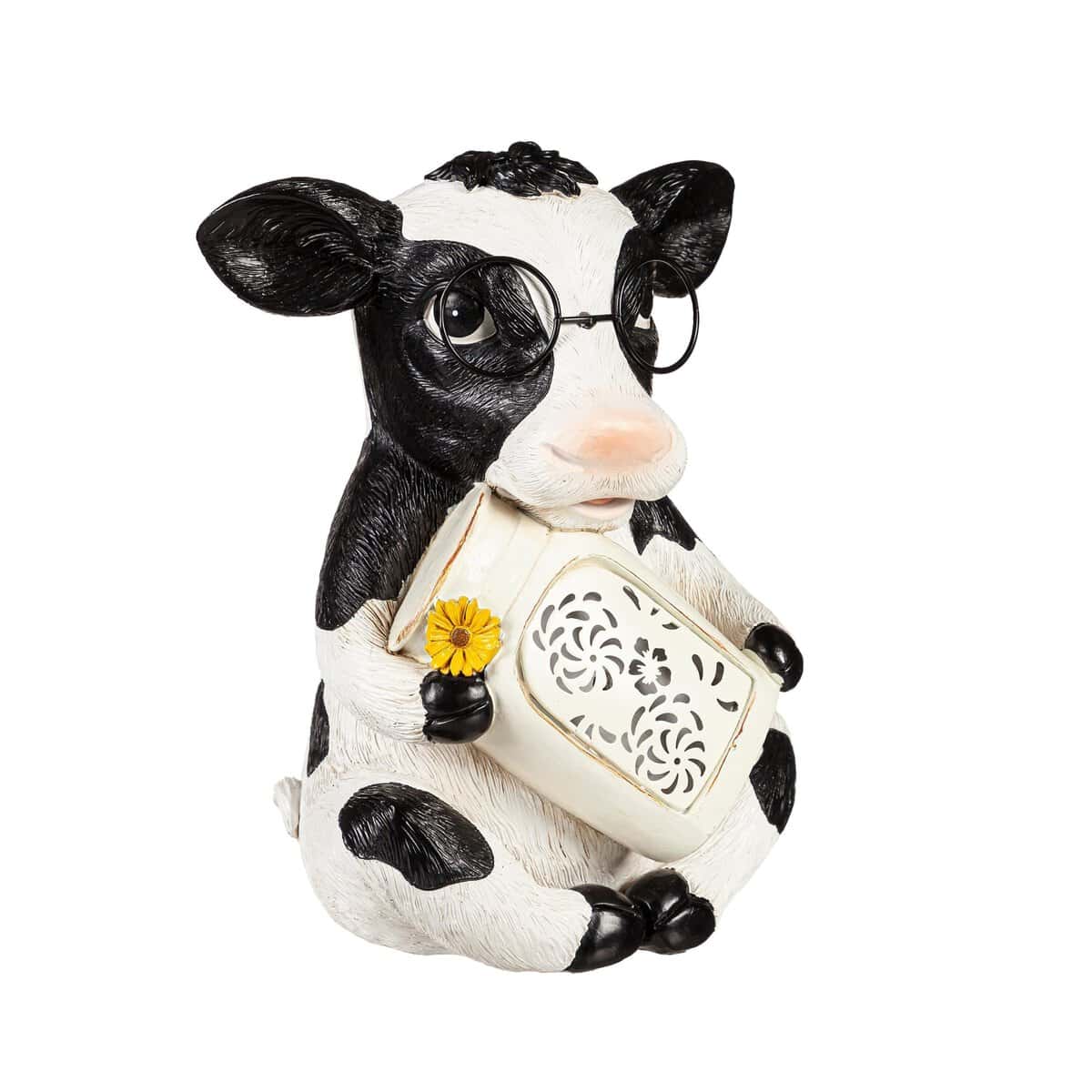 Cow with Glasses Solar Garden Statue, 8"H