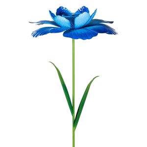 Metal Flower Garden Stake with Bird Feed,Blue