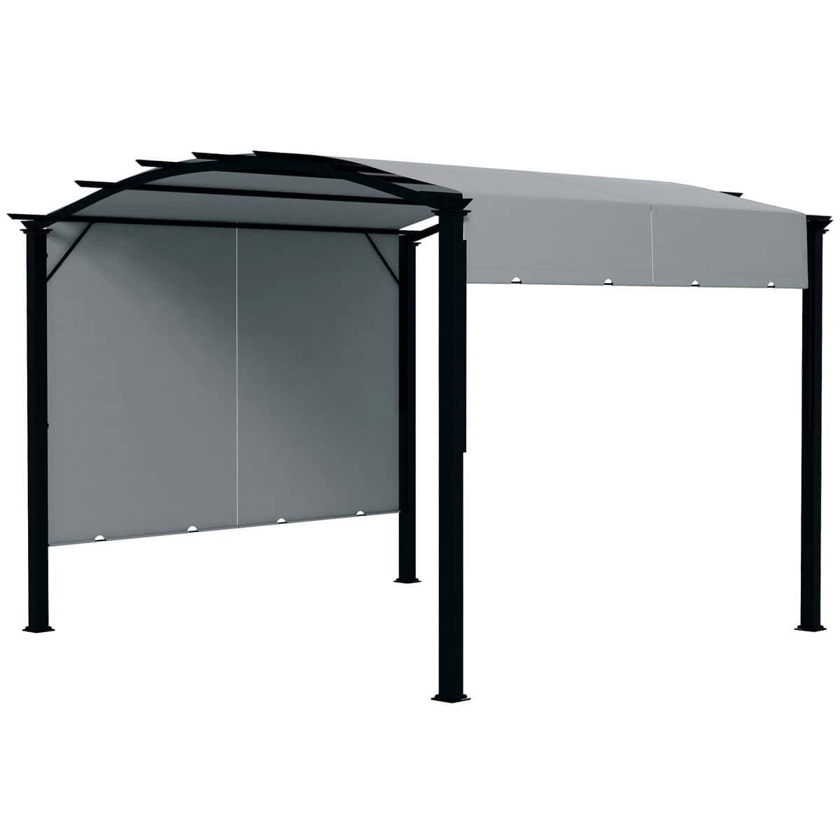 Outsunny 11x11 Retractable Pergola Canopy Gray Steel Frame Sun Shade for Backyard Outdoor | Aosom.com