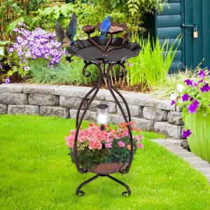 Solar Outdoor Bird Bath Feeder/Planter Combo - Copper
