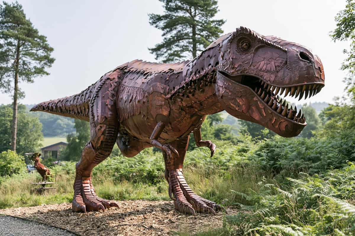 metal dinosaur sculptures