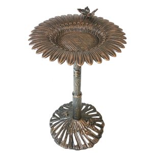 Round Cast Aluminum Metal 32-in Bird Bath with Sunflower Butterfly - Bronze