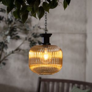 Solar Glass Hanging Lantern, Ribbed Bell