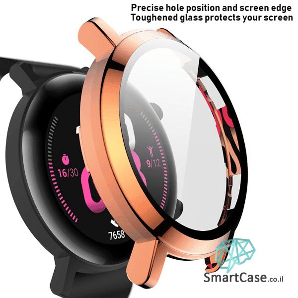 מגן מסך מסיליקון + זכוכית זהב ורדים עבור Huawei Watch GT 2 46mm