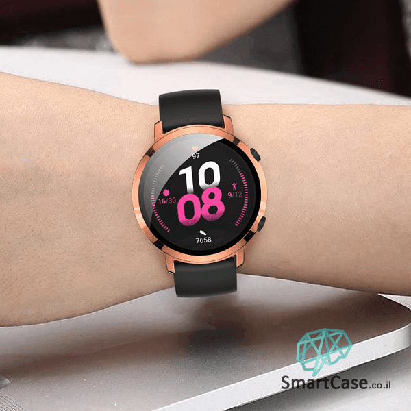 מגן מסך מסיליקון + זכוכית זהב ורדים עבור Huawei Watch GT 2 46mm