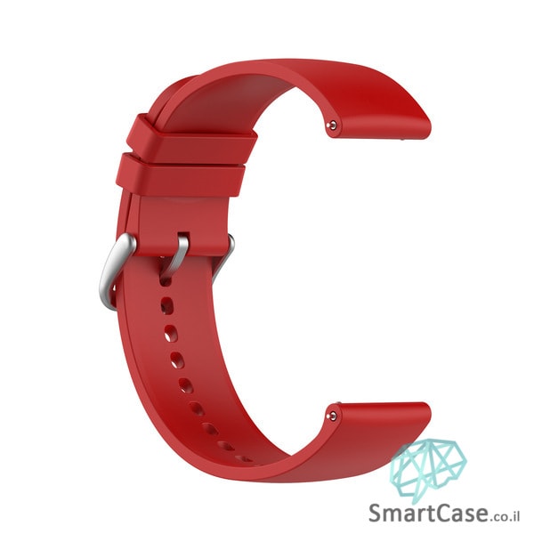 רצועת סיליקון חלקה בצבע Red אבזם כסוף לשעוני גלקסי וואווי גרמין הואמי