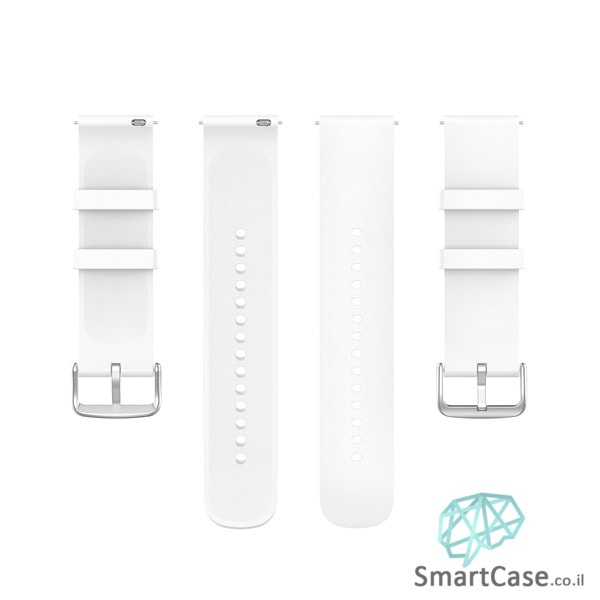 רצועת סיליקון חלקה בצבע White אבזם כסוף לשעוני גלקסי וואווי גרמין הואמי