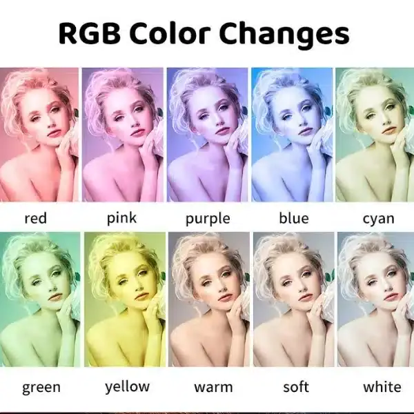 רינג לייט צבעוני 26 ס"מ עם חצובה ומחזיק לטלפון RGB