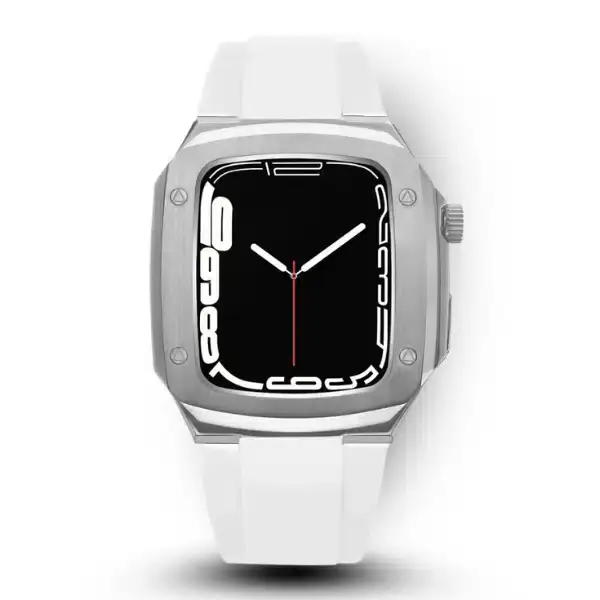 רצועת כיסוי יוקרתית Apple Watch Case לבן 44mm/45mm שילוב של פלדה וסיליקון
