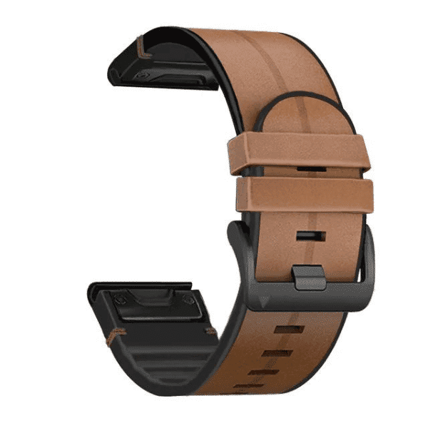 רצועת עור אמיתי משולב סיליקון Quickfit 26MM לשעוני גרמין Brown