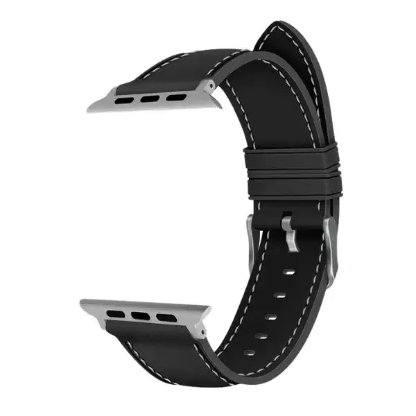 רצועת סיליקון אפל ווטש דמוי עור בצבע Black