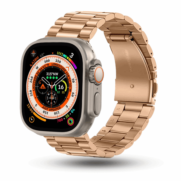 רצועה לאפל ווטש 42/44/45/49mm ברזל חוליות Rose Gold