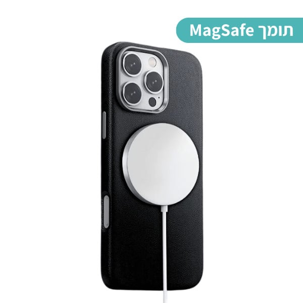 כיסוי עור טבעוני קשיח לאייפון iPhone 16 Plus עם Magsafe שחור
