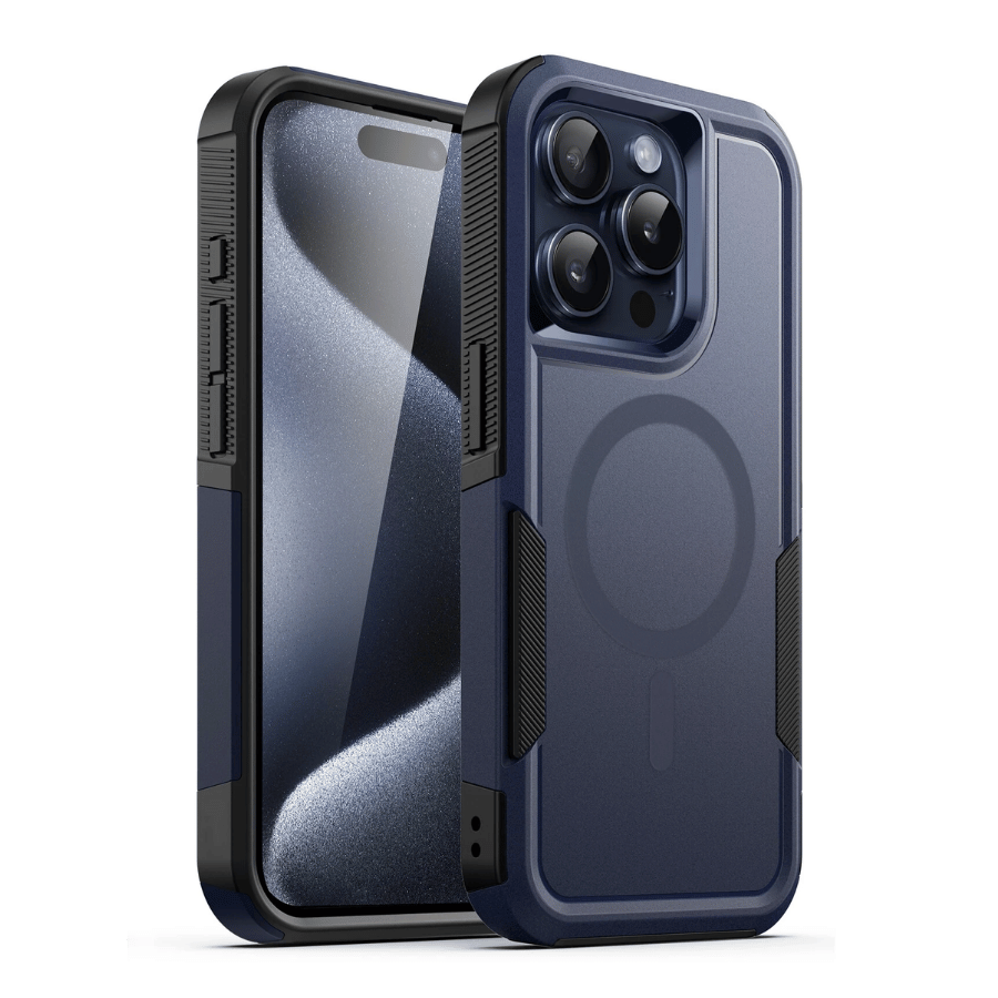 כיסוי קשיח עמיד ל-iPhone 17 Pro Max עם תומך MagSafe, הגנה כפולה מפני נפילות ושריטות, בעיצוב כחול מודרני. מושלם לשמירה על הטלפון שלך במצב מושלם.