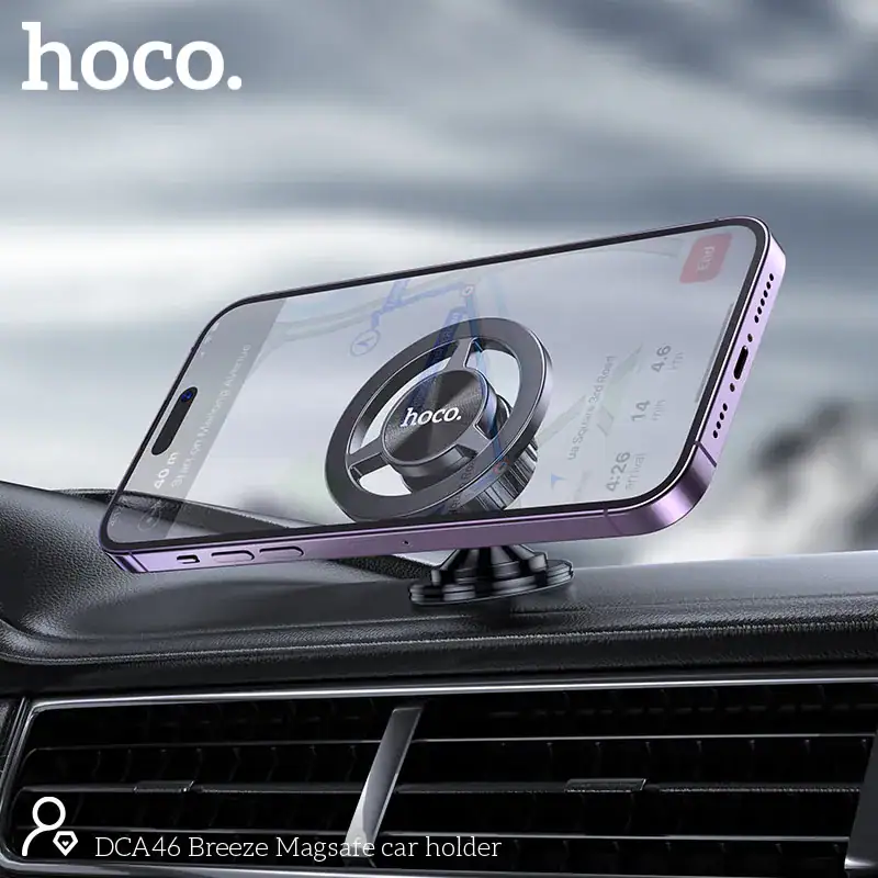 מעמד מגנטי לרכב MagSafe עם 18 מגנטים, תואם ל-HOCO DCA46 Breeze, להחזקת טלפונים בטיחותית ונוחה במכונית.