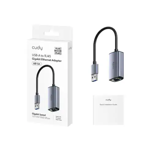 מתאם רשת USB-A ל-RJ45 במהירות 1Gbps, מתאים לחיבורי אינטרנט מהירים ומקצועיים. תומך במהירויות עד 1000Mbps ומגיע עם הוראות התקנה מהירות.