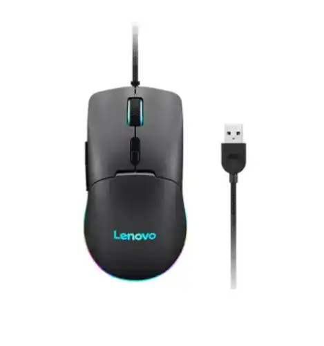 עכבר גיימינג Lenovo M210 RGB עם חיישן 8000 DPI, תאורה אחורית צבעונית ומשקל קל של 75 גרם, מתאים לגיימרים מקצועיים ולשימוש יומיומי.
