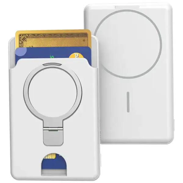 מטען נייד MagSafe בקיבולת 5000mAh עם ארנק לכרטיסים ואפשרות איתור חכם, מתאים לטעינה נוחה של אייפונים ומכשירים תואמים. עיצוב קומפקטי וקל לשימוש יומיומי.