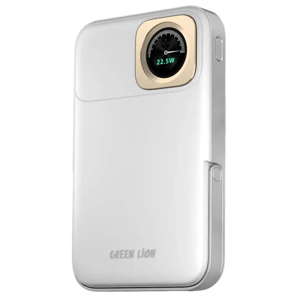 מטען נייד מגנטי בקיבולת 10000mAh עם טעינה אלחוטית ל-Apple Watch בצבע ירוק ליאון, נייד ונוח לשימוש יומיומי.