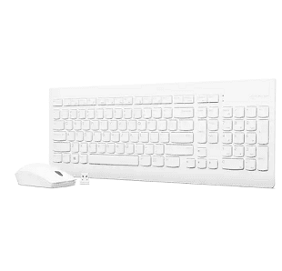 סט מקלדת ועכבר אלחוטיים בצבע לבן של Lenovo 510 GX30T02646, מתאים לשימוש נוח ויעיל במשרד ובבית, תומך בעברית ואנגלית.
