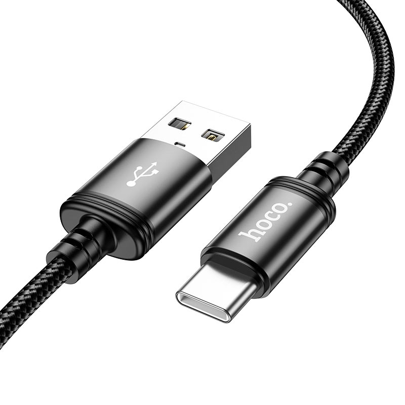 כבל USB-A ל-Type-C באורך 3 מטר, עיצוב מודרני ואיכותי מבית HOCO, מתאים לטעינה והעברת נתונים במהירות גבוהה.