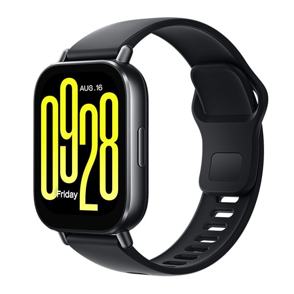 שעון חכם Xiaomi Redmi Watch 5 Active בצבע שחור עם תצוגה דיגיטלית גדולה ומסגרת עמידה, מתאים לפעילות ספורטיבית ולבריאות.