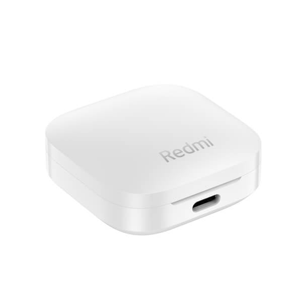 מטען אלחוטי לבן של Redmi עם חיבור USB-C, מתאים לטעינת אוזניות אלחוטיות TWS עם ביטול רעשים.