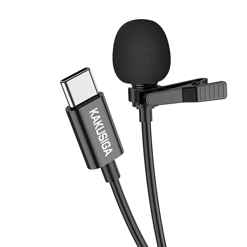מיקרופון דש דיגיטלי USB-C KSC-763 עם מיקרופון קטן ומחבר USB-C, מתאים להקלטות באיכות גבוהה לסמארטפון.