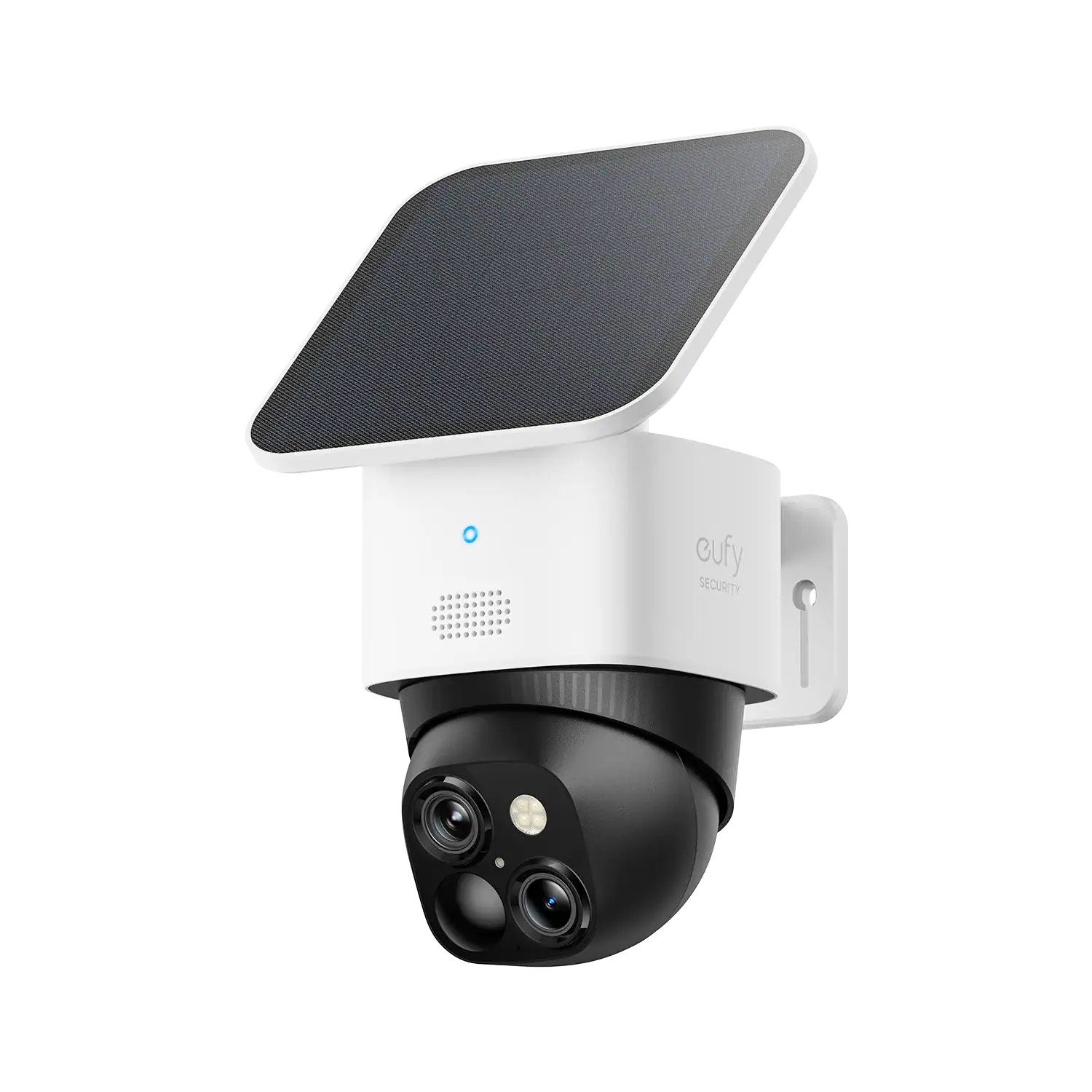 מצלמת אבטחה סולארית 3K עם זיהוי תנועה של Anker Eufy SoloCam S340 לבן, עם סוללה נטענת ומערכת זיהוי תנועה מתקדמת.