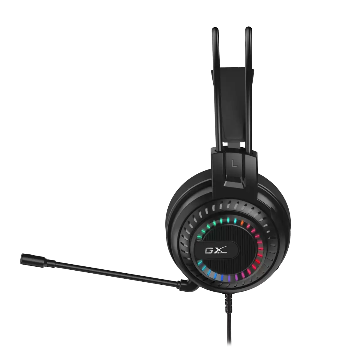 אוזניות גיימינג חוטיות USB-A עם תאורת RGB בצבעים מרהיבים, מיקרופון נשלף ועיצוב נוח לשימוש ארוך טווח.