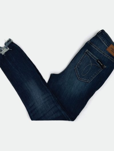 CALVIN KLEIN WOMEN'S HIGH RISE SKINNY SNKLE TATTERED JEANS