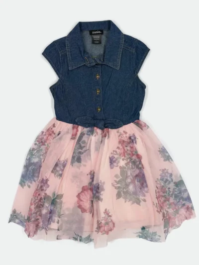 ZUNIE KIDS DENIM SHIRT DRESS FLORAL