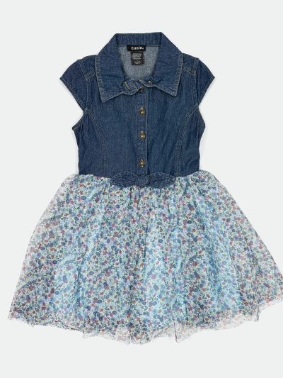 ZUNIE KIDS DENIM SHIRT DRESS FLORAL