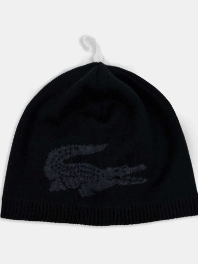 LACOSTE MEN'S BIG CROCODILE JACQUARD REVERSIBLE WOOL BEANIE