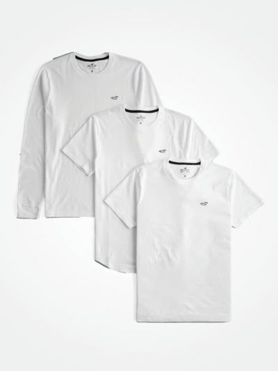 Hollister Men 3 Pack T-shirt Curve Hem Long Sleeves, Crewneck