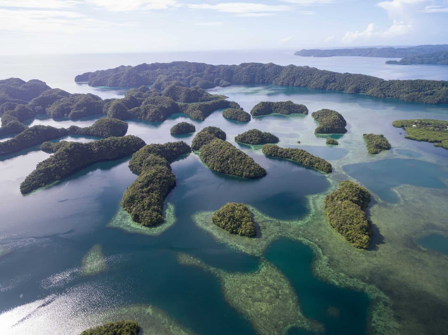 Palau i Stillehavet er coronafri og fuldt vaccineret 1 Koror Island in Palau. Archipelago, part of Micronesia Region.
