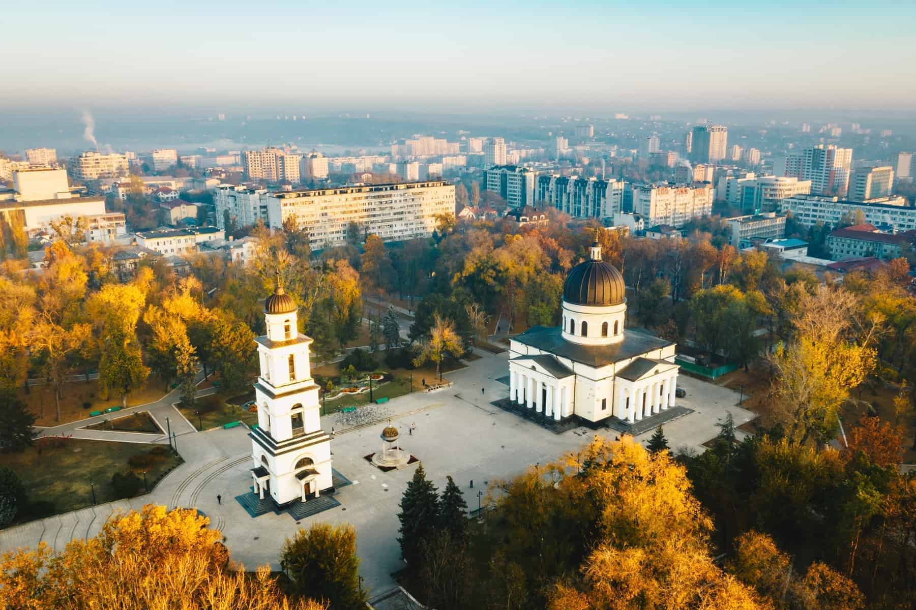 Chisinau i Moldova, ved solnedgang.