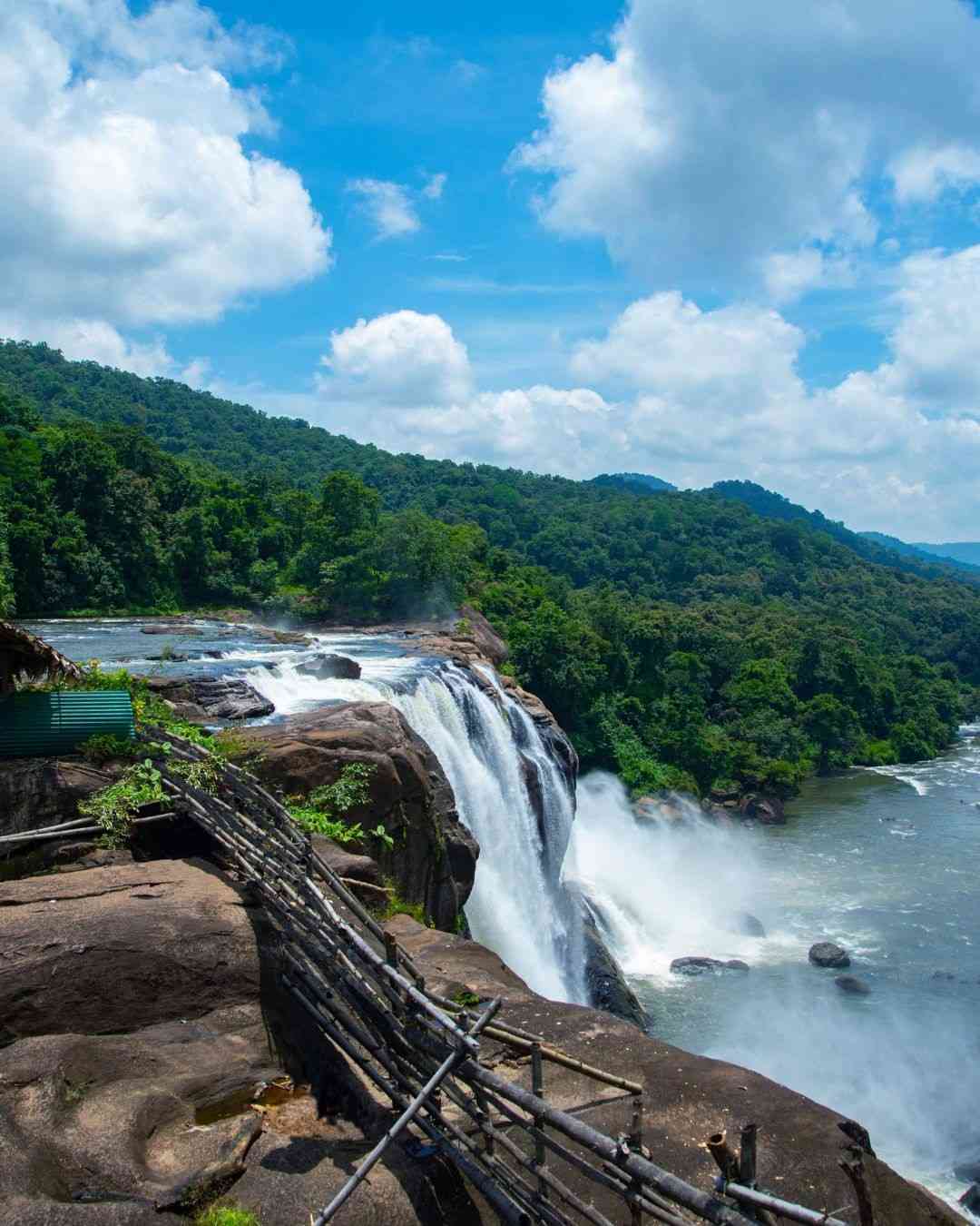 Athirapally waterfall full flow in Kerala monsoon season