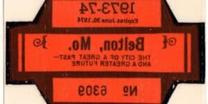 Missouri 1973 1974 Belton city tax sticker #6309