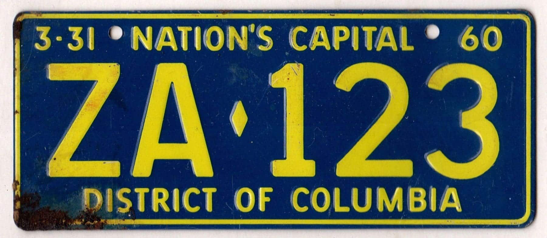 District of Columbia 1960 mini license plate #ZA-123