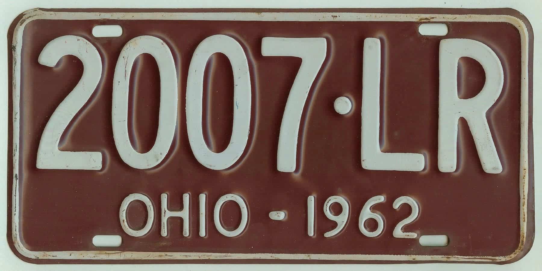 Ohio 1962 car license plate #2007-LR