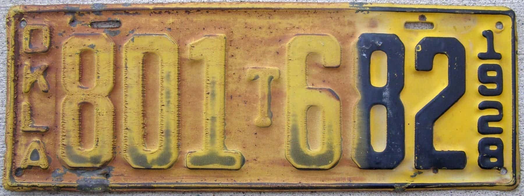 Oklahoma 1928 truck license plate #801T682